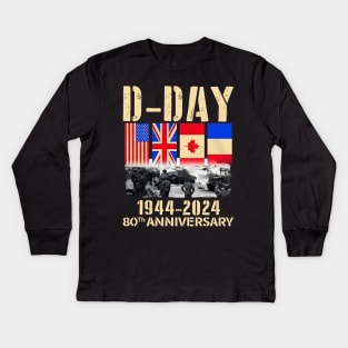 D-Day 2024, Normandy Landings 80th Anniversary 1944-2024 UK Flag Kids Long Sleeve T-Shirt